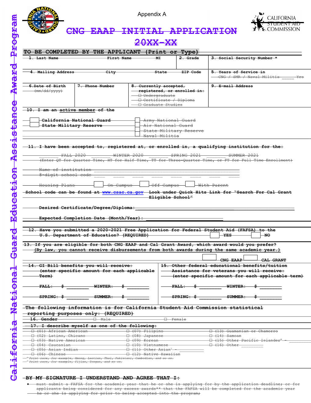 CNG EAAP INITIAL APPLICATION 20XX-XX to BE COMPLETED by the APPLICANT (Print Or Type)______1