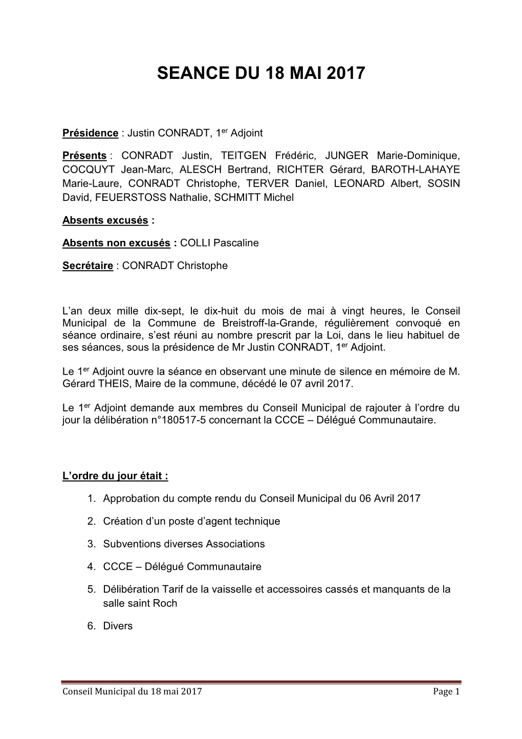 Compte Rendu Du Conseil Municipal Du 18-05-17