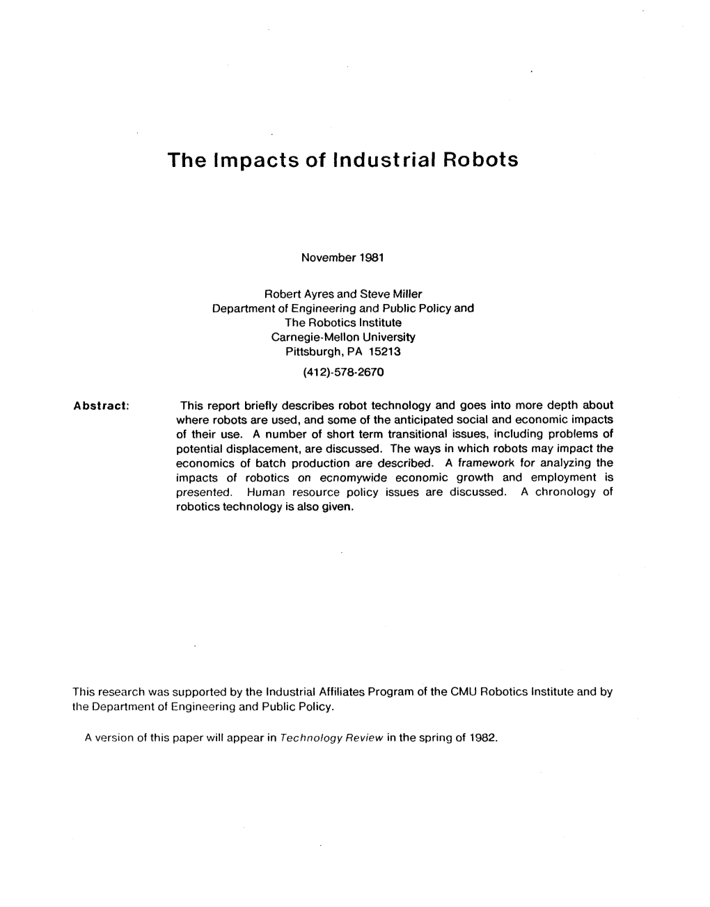 The Impacts of Industrial Robots