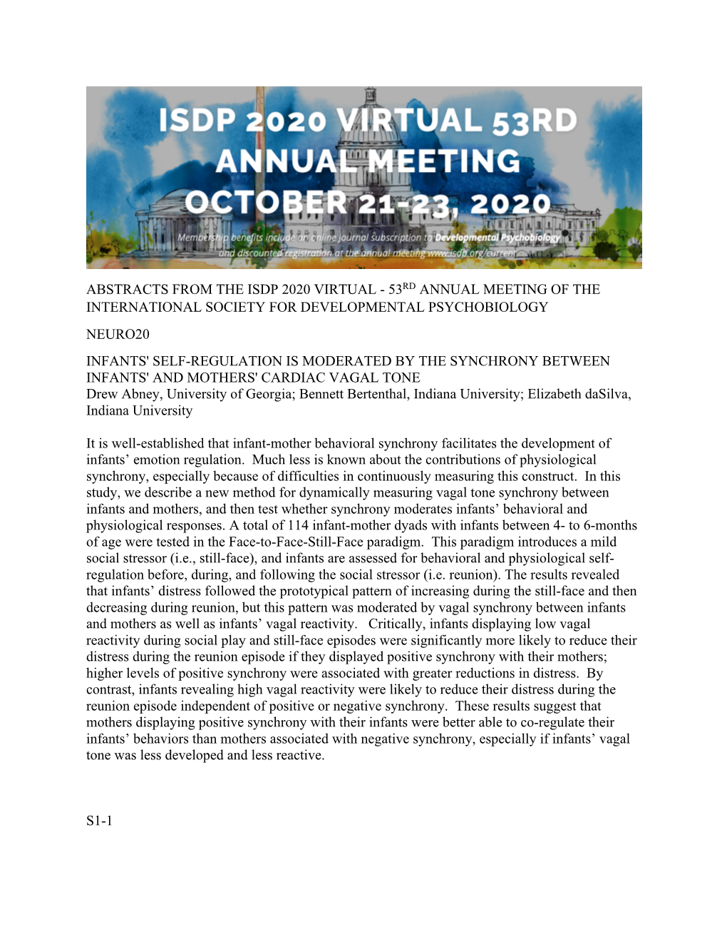 ISDP 2020 Virtual Meeting Abstracts