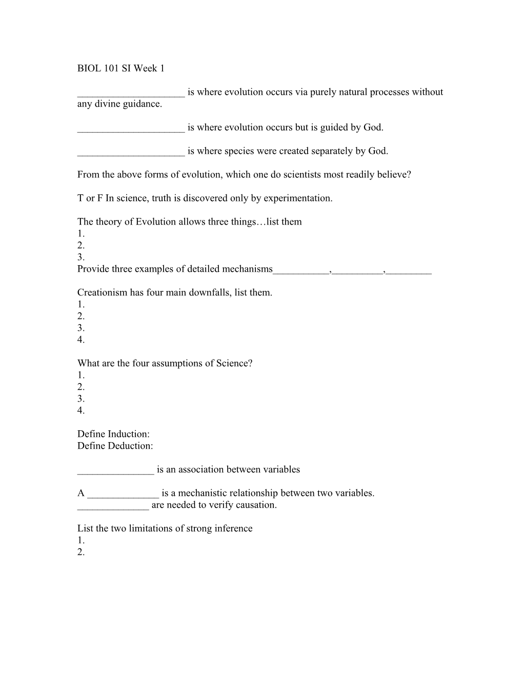 BIOL 101 SI Week 1