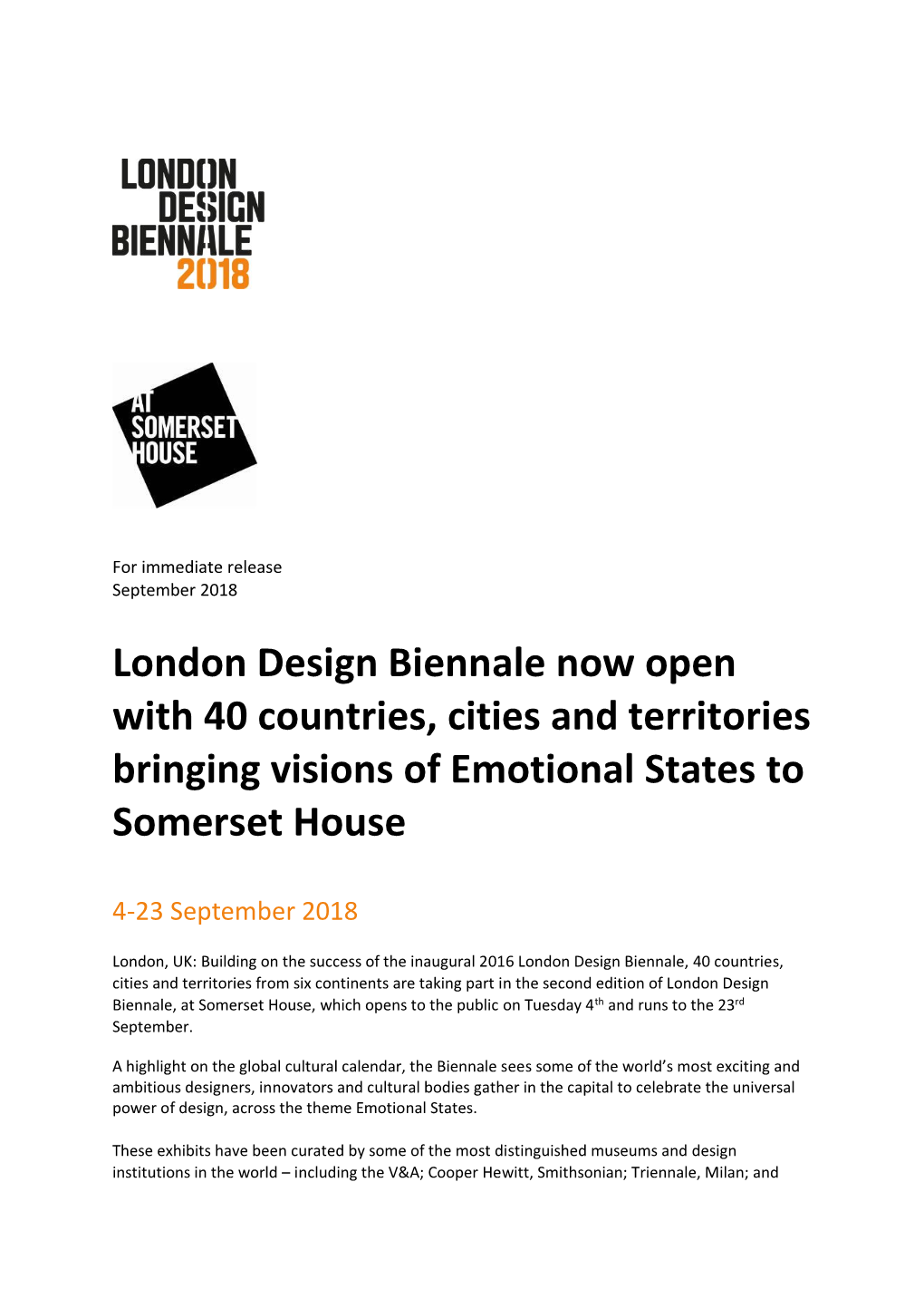 London Design Biennale Now Open with 40 Countries, Cities and Territories Bringing Visions of Emotional States to Somerset House