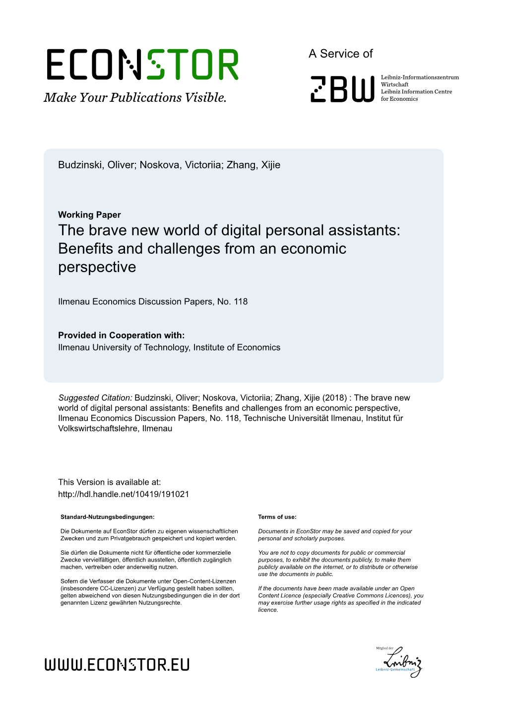 The Brave New World of Digital Personal Assistants: Benefits and Challenges from an Economic Perspective