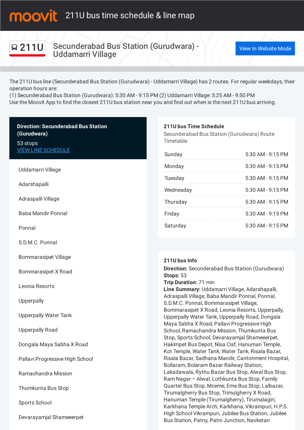 211U Bus Time Schedule & Line Route
