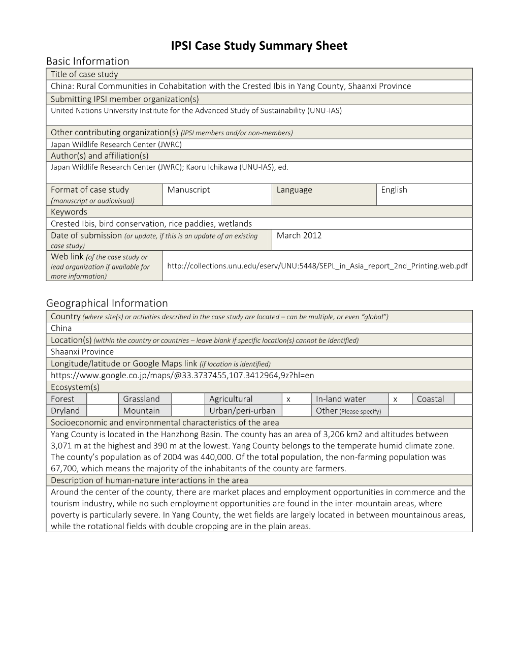 IPSI Case Study Summary Sheet