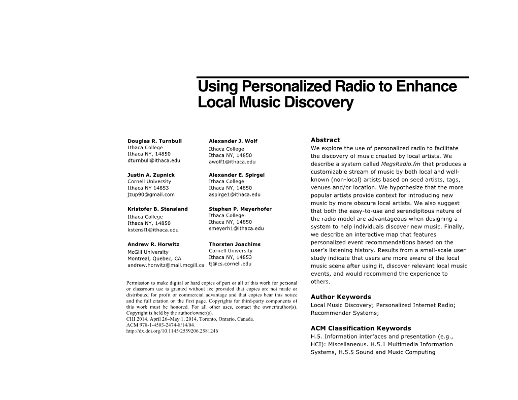 Using Personalized Radio to Enhance Local Music Discovery