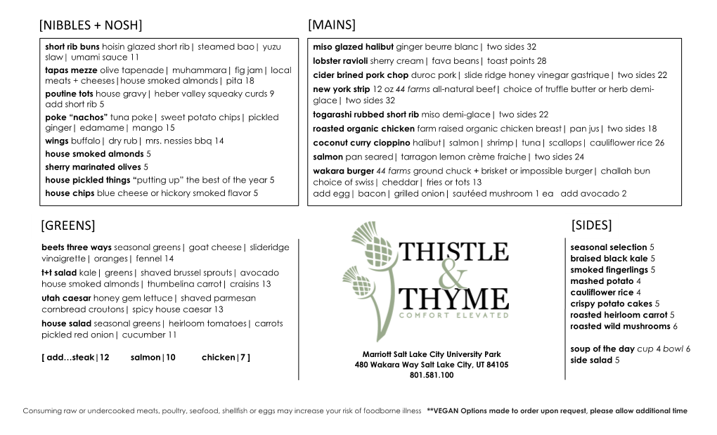 Thistle & Thyme Menu