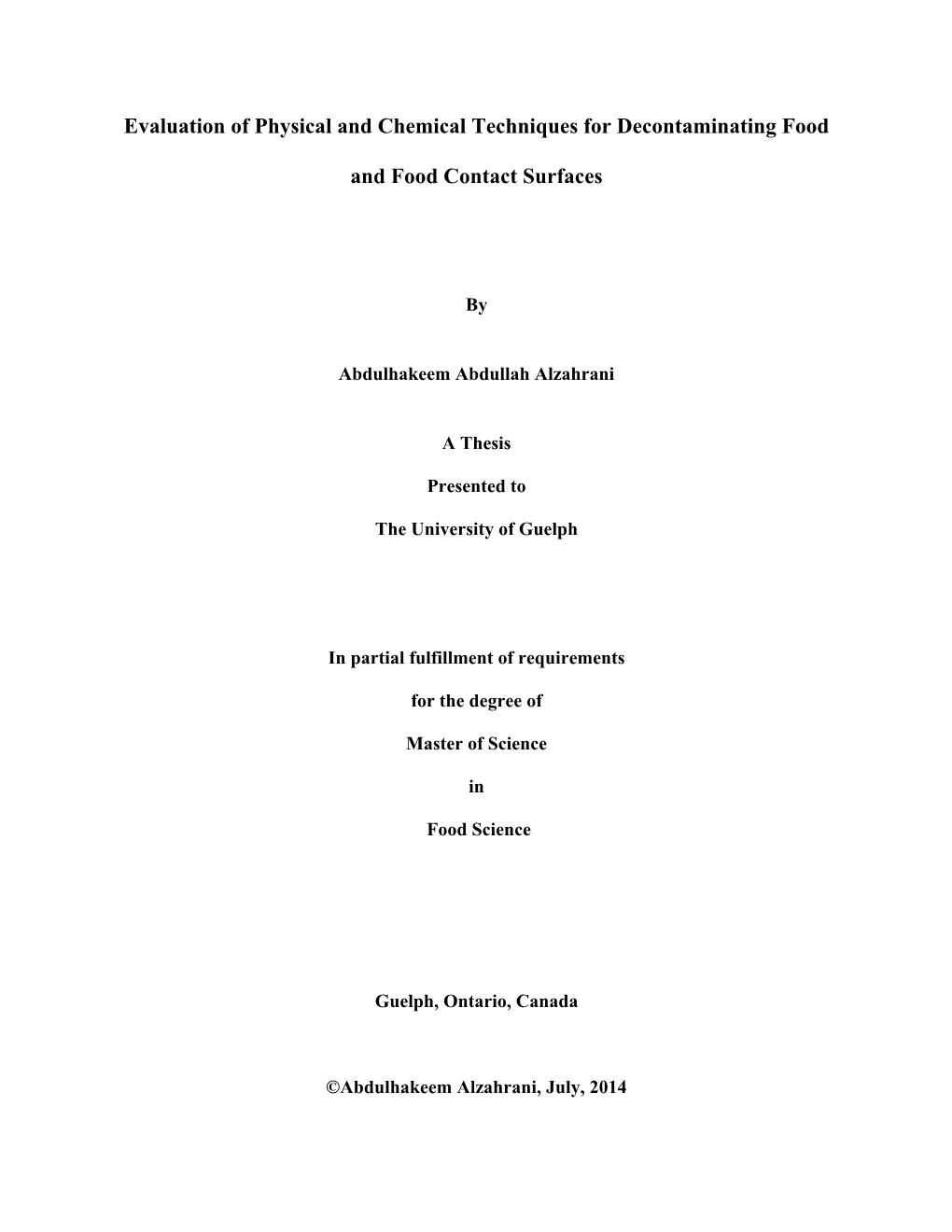 Evaluation of Physical and Chemical Techniques for Decontaminating Food