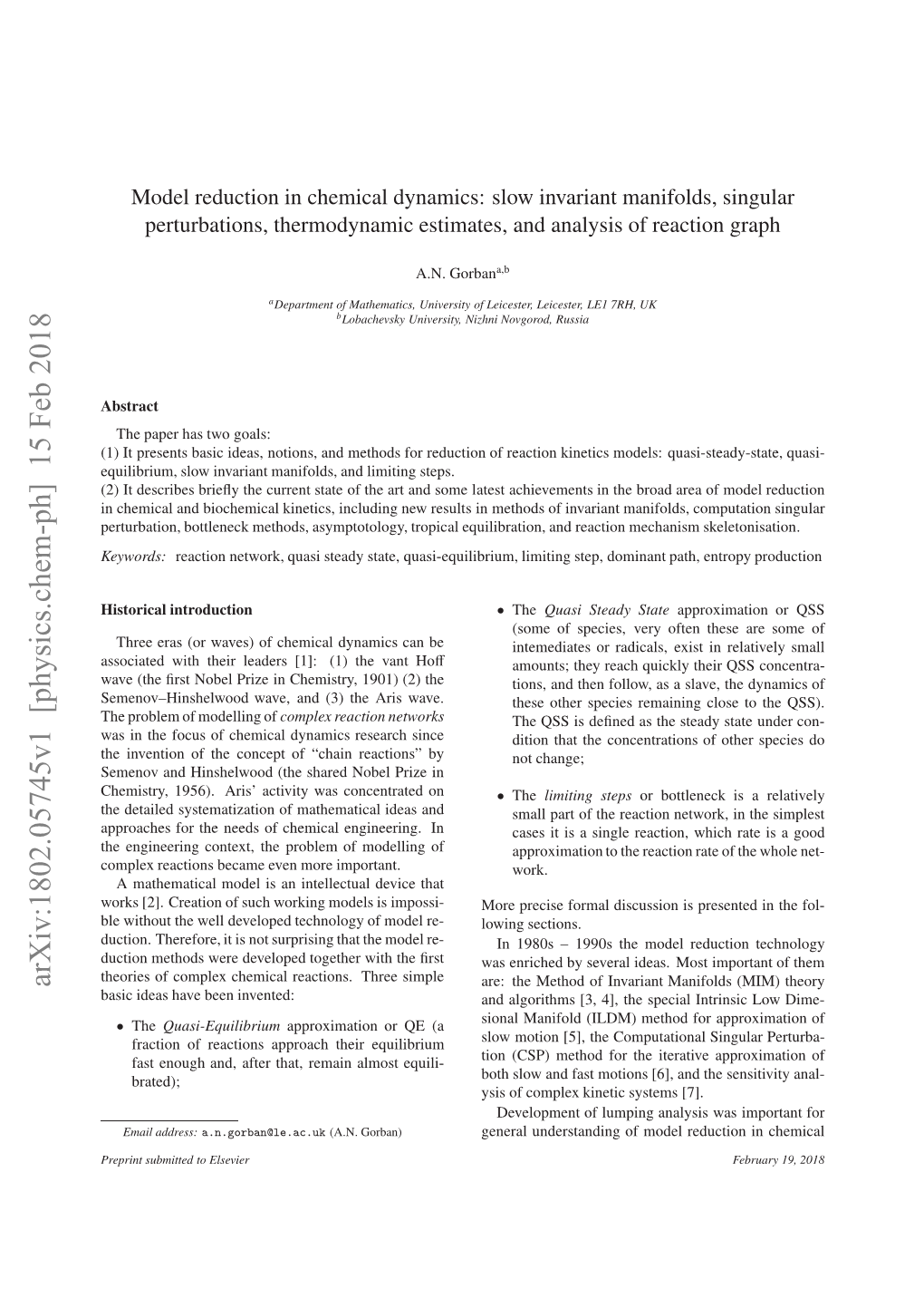 Arxiv:1802.05745V1 [Physics.Chem-Ph] 15 Feb 2018 Rpitsbitdt Elsevier to Submitted Preprint Hoiso Ope Hmclratos He Simple Invented: Three Been Have Ideas Reactions