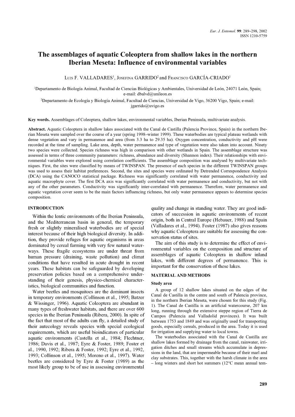 The Assemblages of Aquatic Coleoptera from Shallow Lakes In