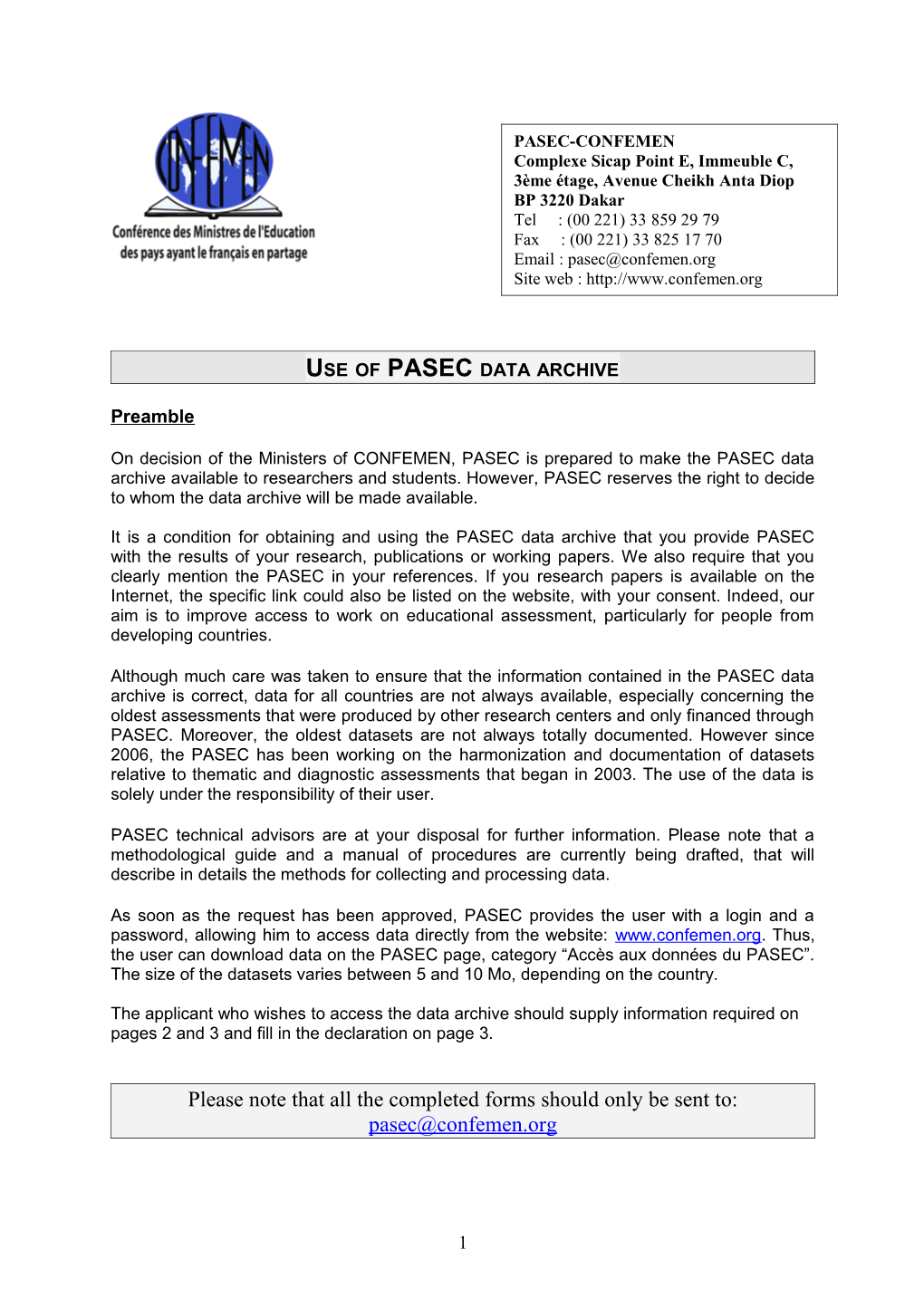 Use of PASEC Data Archive