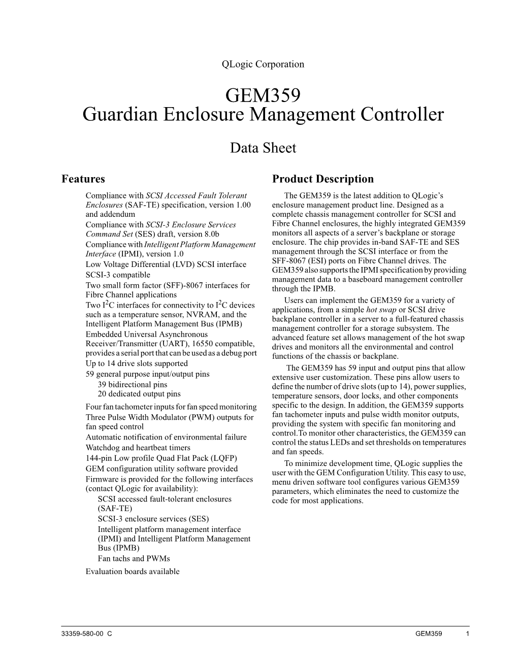 GEM359 Guardian Enclosure Management Controller