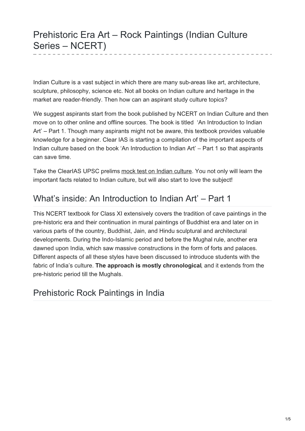 Prehistoric Era Art – Rock Paintings (Indian Culture Series – NCERT)