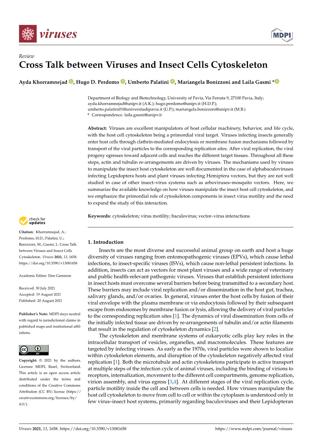 Cross Talk Between Viruses and Insect Cells Cytoskeleton