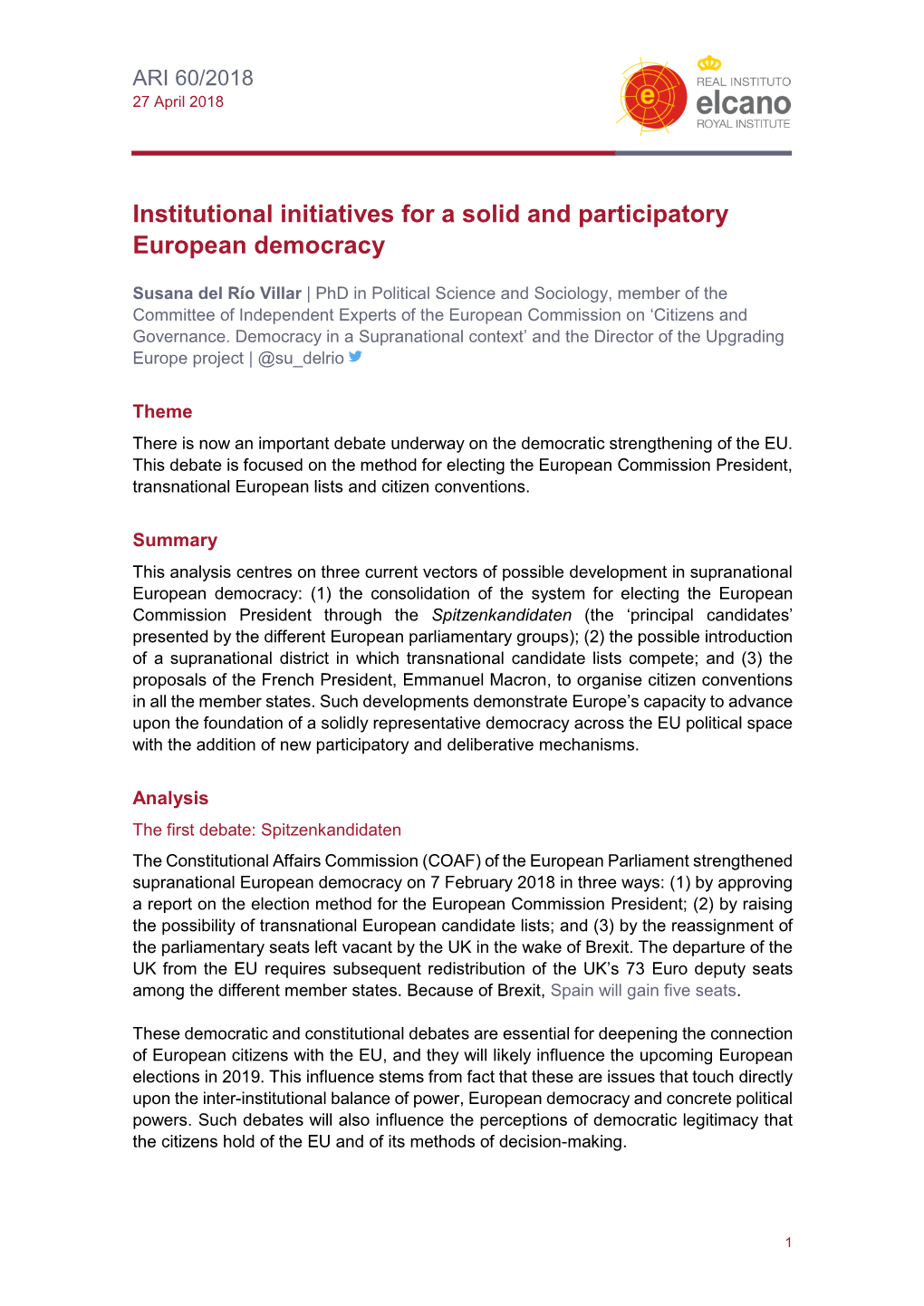 Institutional Initiatives for a Solid and Participatory European Democracy