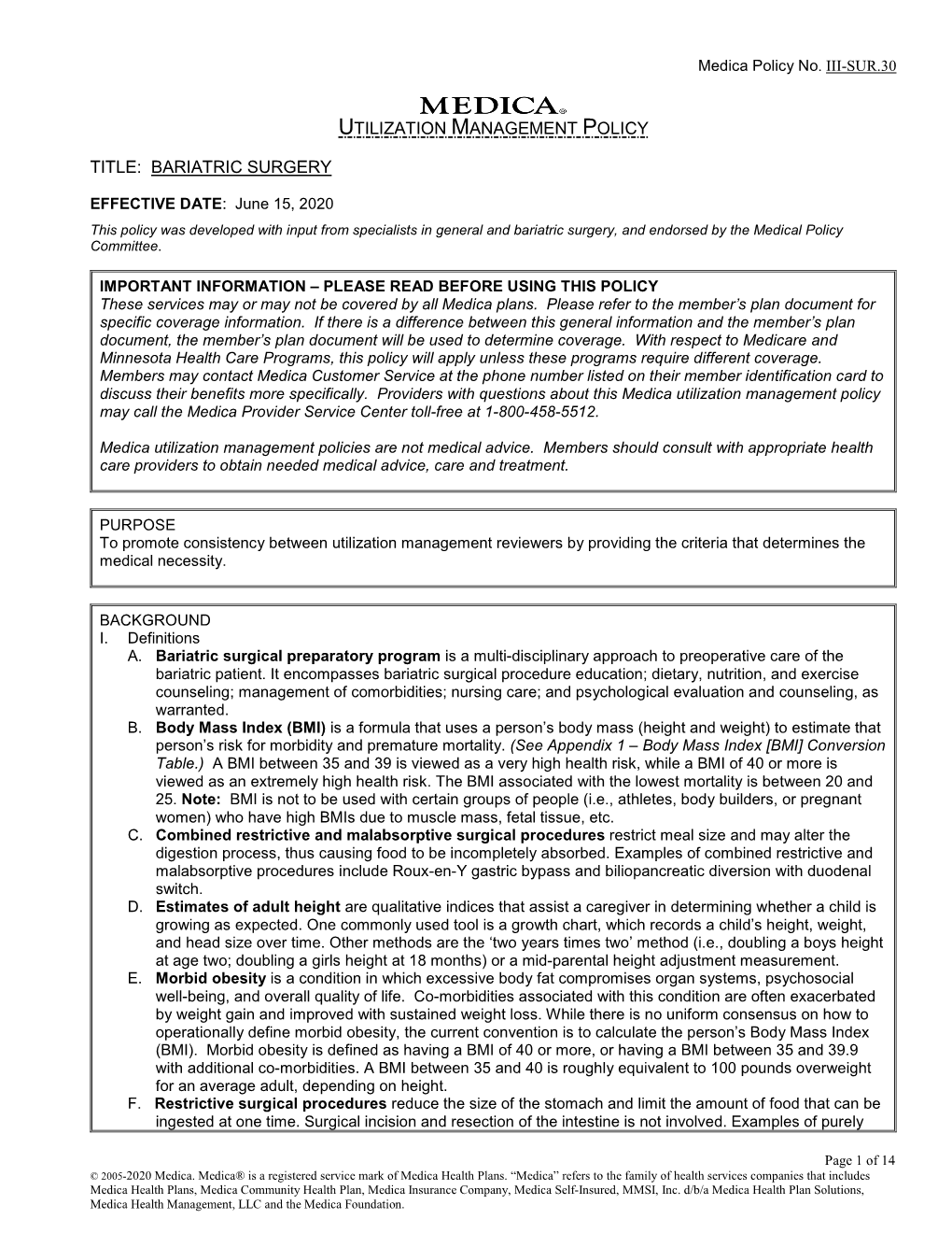 Utilization Management Policy Title: Bariatric Surgery