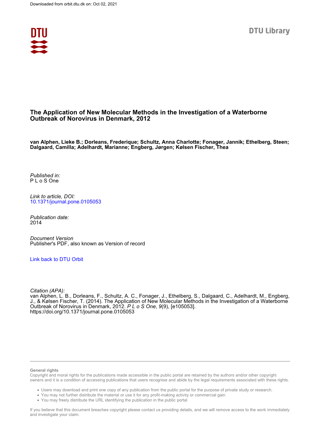 The Application of New Molecular Methods in the Investigation of a Waterborne Outbreak of Norovirus in Denmark, 2012