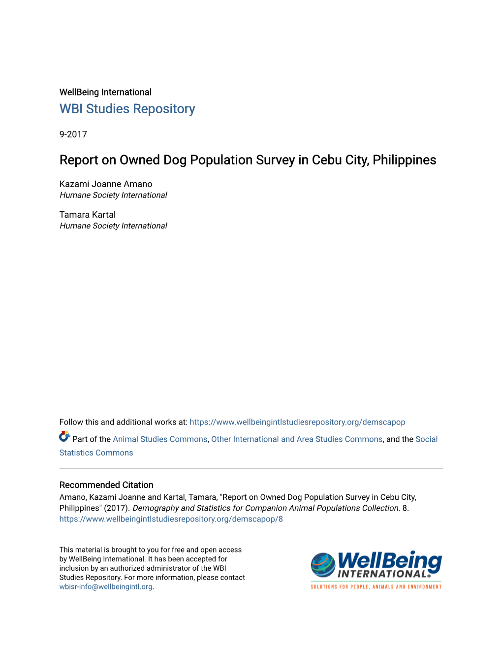 Report on Owned Dog Population Survey in Cebu City, Philippines