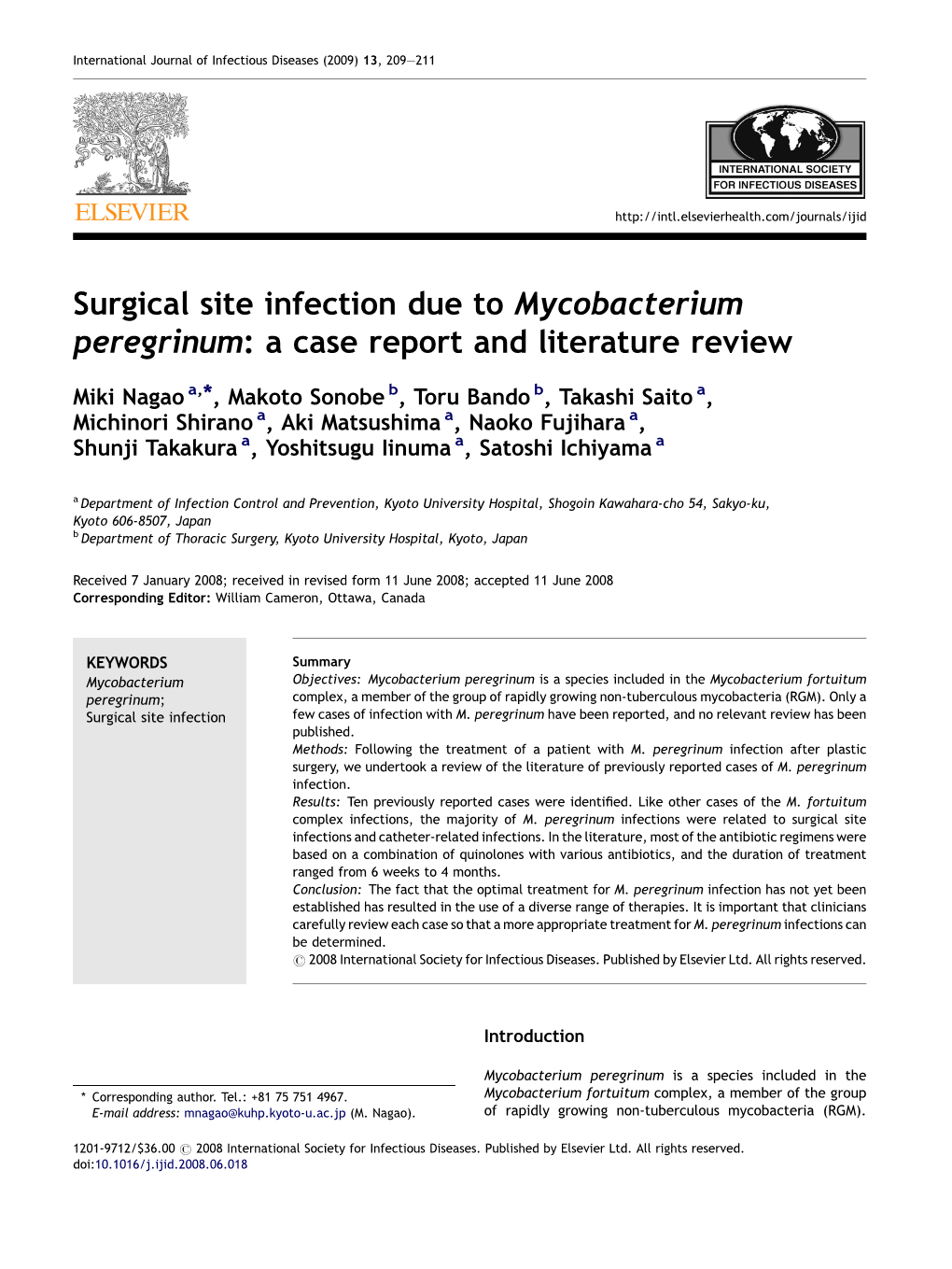 Surgical Site Infection Due to Mycobacterium Peregrinum: a Case Report and Literature Review