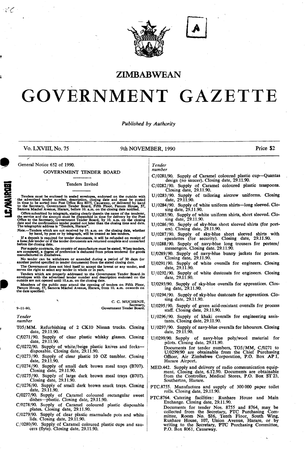 A GOVERNMENT GAZETTE