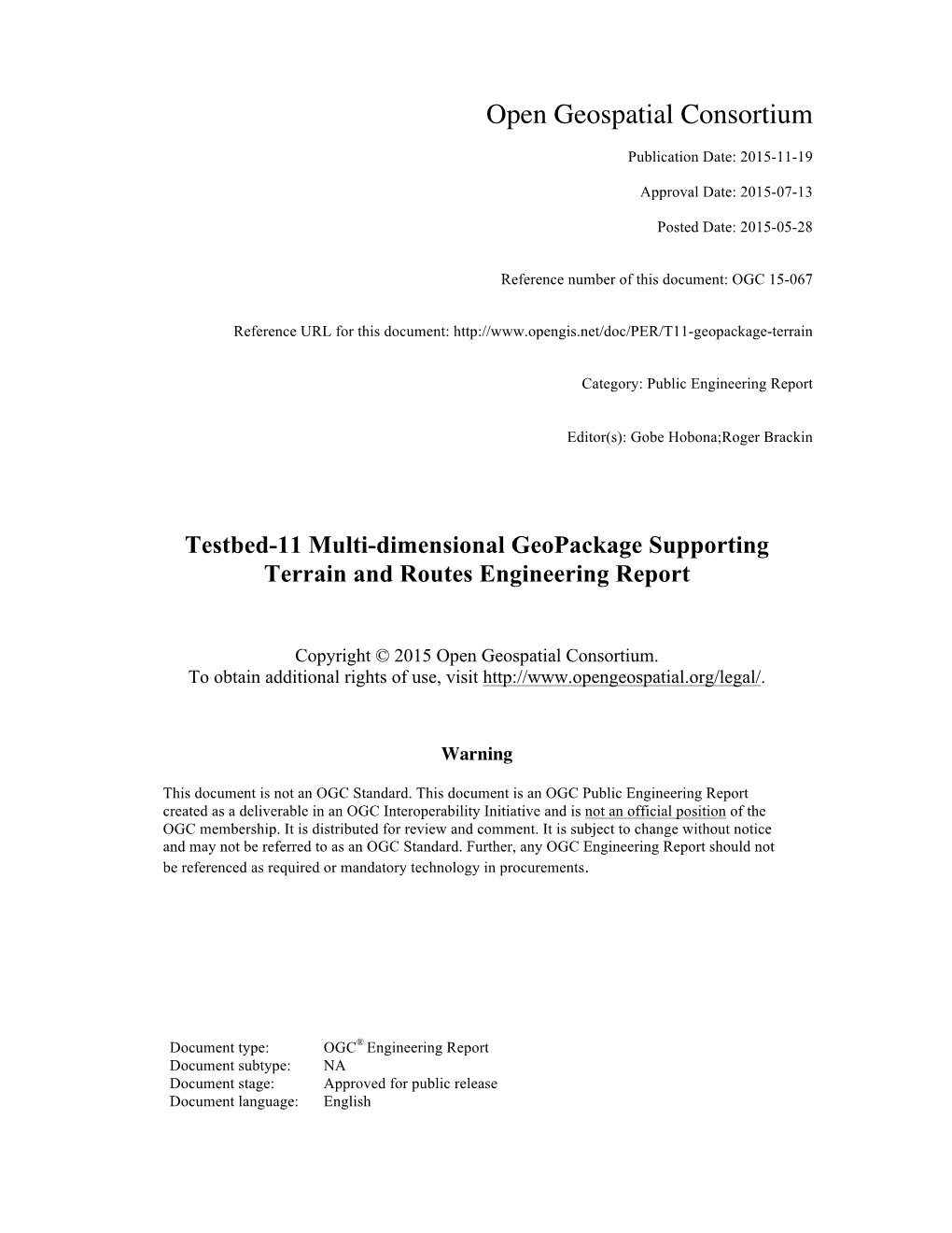 OGC® Testbed-11 Multi-Dimensional Geopackage