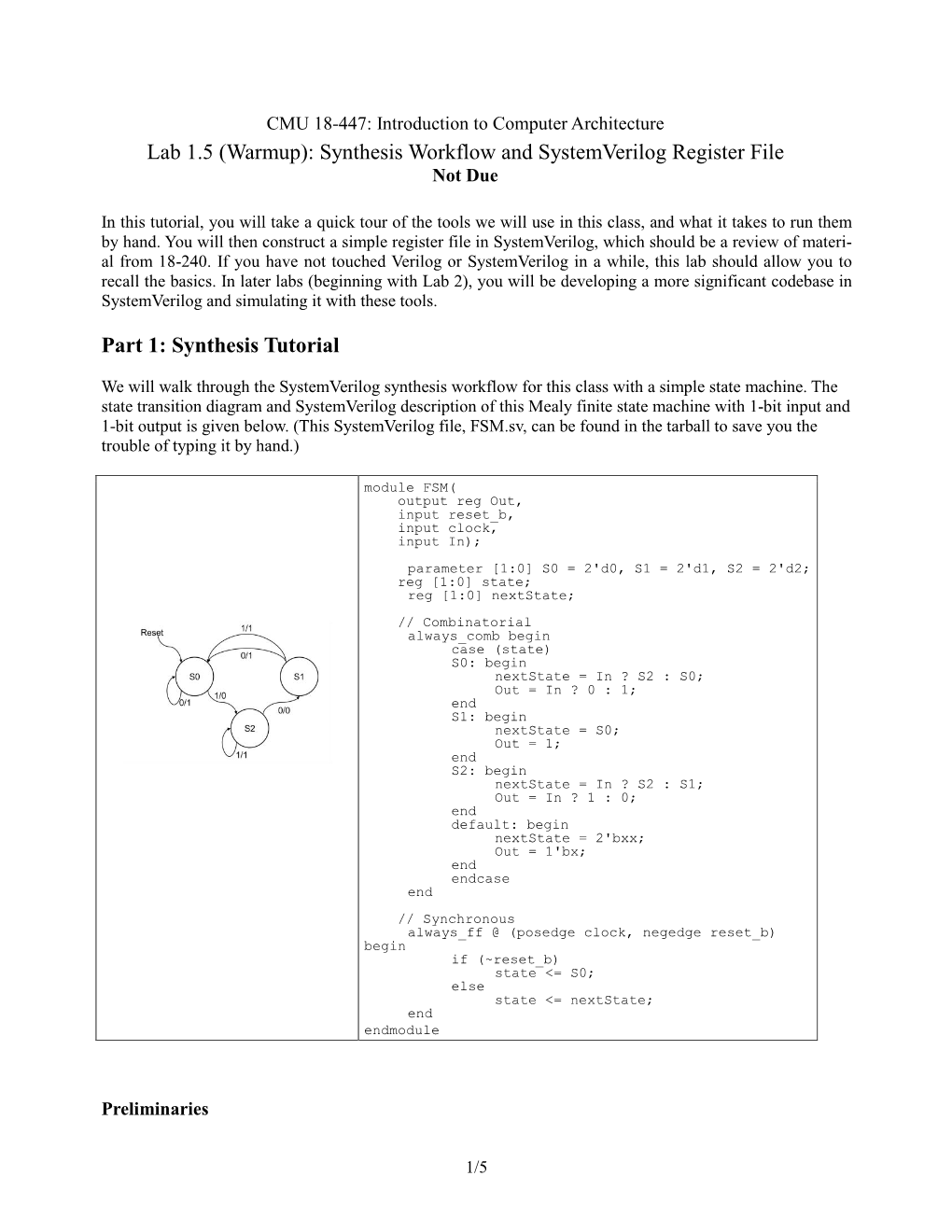 Lab 1.5 (Warmup): Synthesis Workflow and Systemverilog Register File Part 1: Synthesis Tutorial