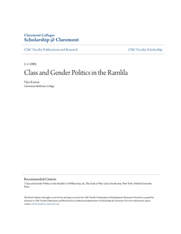 Class and Gender Politics in the Ramlila Nita Kumar Claremont Mckenna College