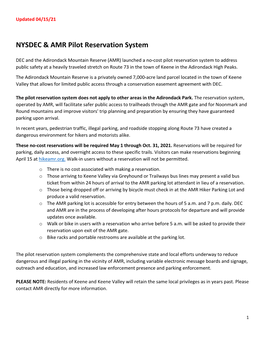NYSDEC & AMR Pilot Reservation System