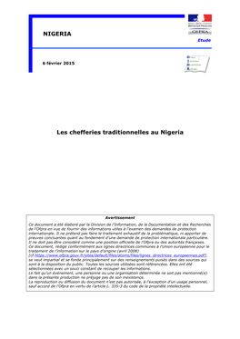 DIDR, Nigeria : Les Chefferies Traditionnelles, Ofpra, 06/02/2015