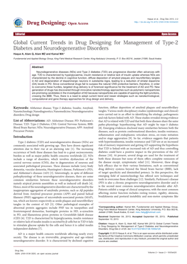 Global Current Trends in Drug Designing for Management of Type-2 Diabetes and Neurodegenerative Disorders