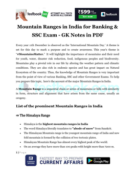 Mountain Ranges in India for Banking & SSC Exam