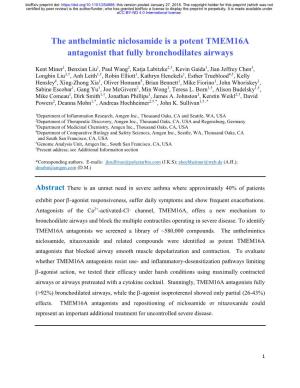 The Anthelmintic Niclosamide Is a Potent TMEM16A Antagonist That Fully Bronchodilates Airways