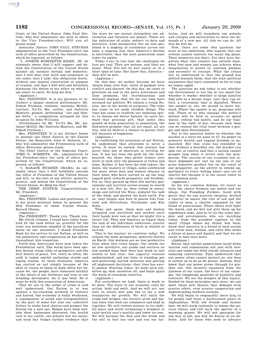 CONGRESSIONAL RECORD—SENATE, Vol. 155, Pt. 1 January 20, 2009 Court of the United States John Paul Ste- the Ways We Use Energy Strengthen Our Ad- Tories