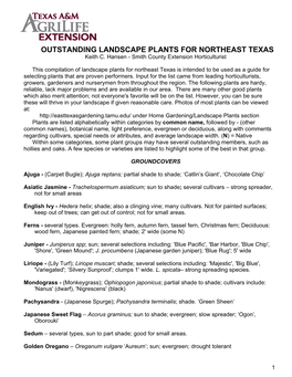 OUTSTANDING LANDSCAPE PLANTS for NORTHEAST TEXAS Keith C