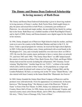 The Jimmy and Donna Dean Endowed Scholarship in Loving Memory of Ruth Dean