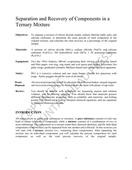 Separation and Recovery of Components of a Ternary Mixture