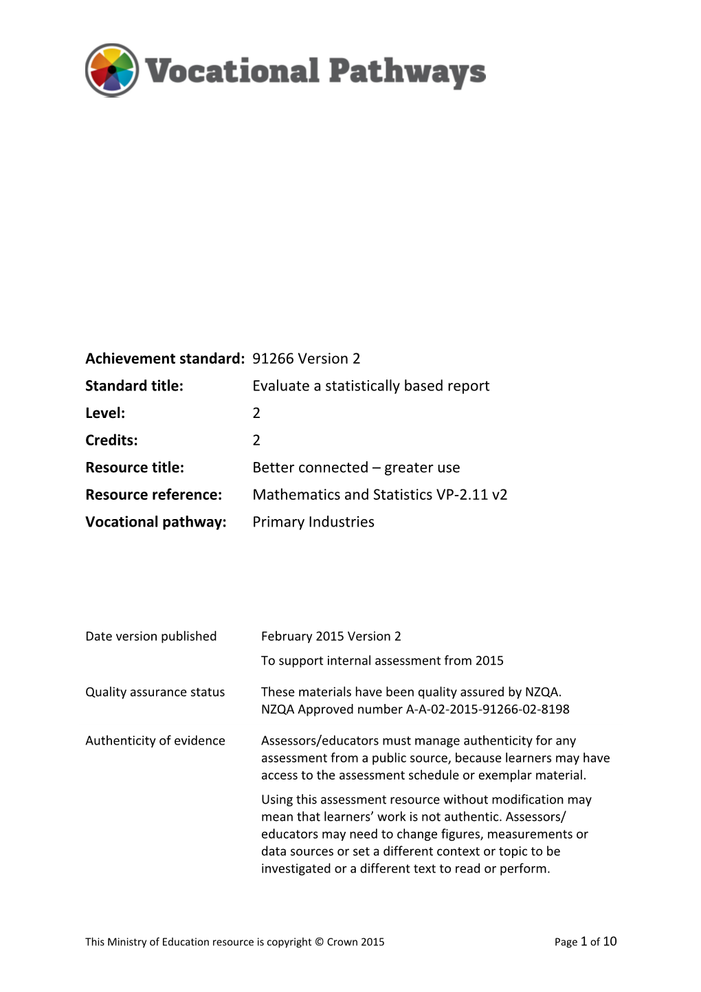 Vocational Pathways Internal Assessment Resource s4