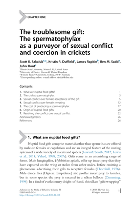 The Troublesome Gift: the Spermatophylax As a Purveyor of Sexual Conflict and Coercion in Crickets