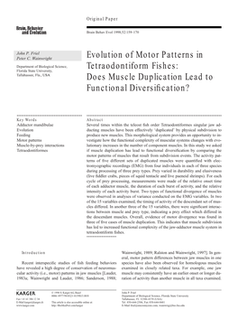 Evolution of Motor Patterns in Tetraodontiform
