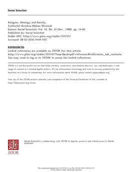 Religion, Ideology and Society Author(S): Krishna Mohan Shrimali Source: Social Scientist, Vol