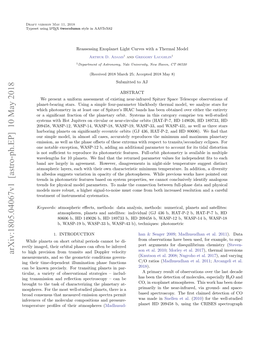 Arxiv:1805.04067V1 [Astro-Ph.EP] 10 May 2018 to High Precision from Transits and Doppler Velocity Measurements, and So the Geometric Conditions Govern- (Knutson Et Al