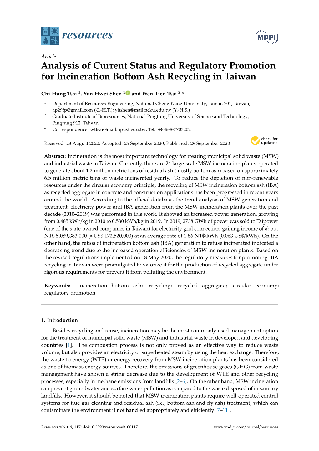 Analysis of Current Status and Regulatory Promotion for Incineration Bottom Ash Recycling in Taiwan