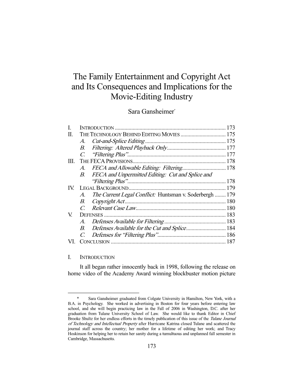 The Family Entertainment and Copyright Act and Its Consequences and Implications for the Movie-Editing Industry