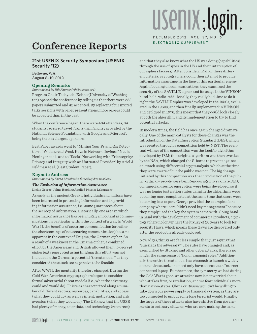Conference Reports ELECTRONIC SUPPLEMENT