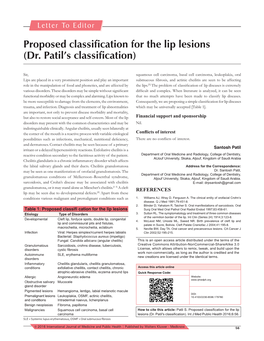 Proposed Classification for the Lip Lesions (Dr. Patil's Classification)