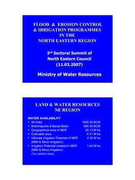 Flood & Erosion Control & Irrigation Programmes in the North Eastern