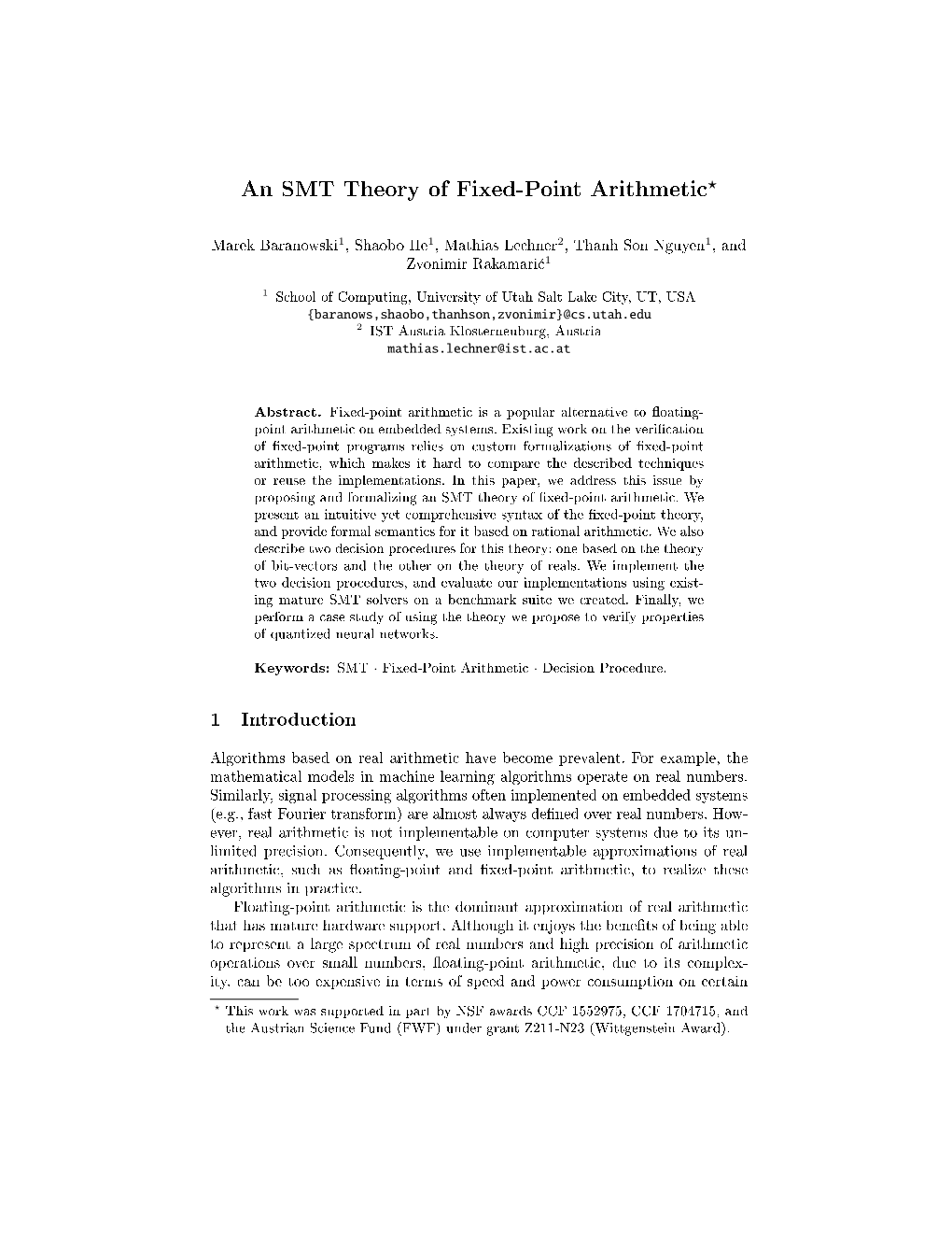 An SMT Theory of Fixed-Point Arithmetic⋆