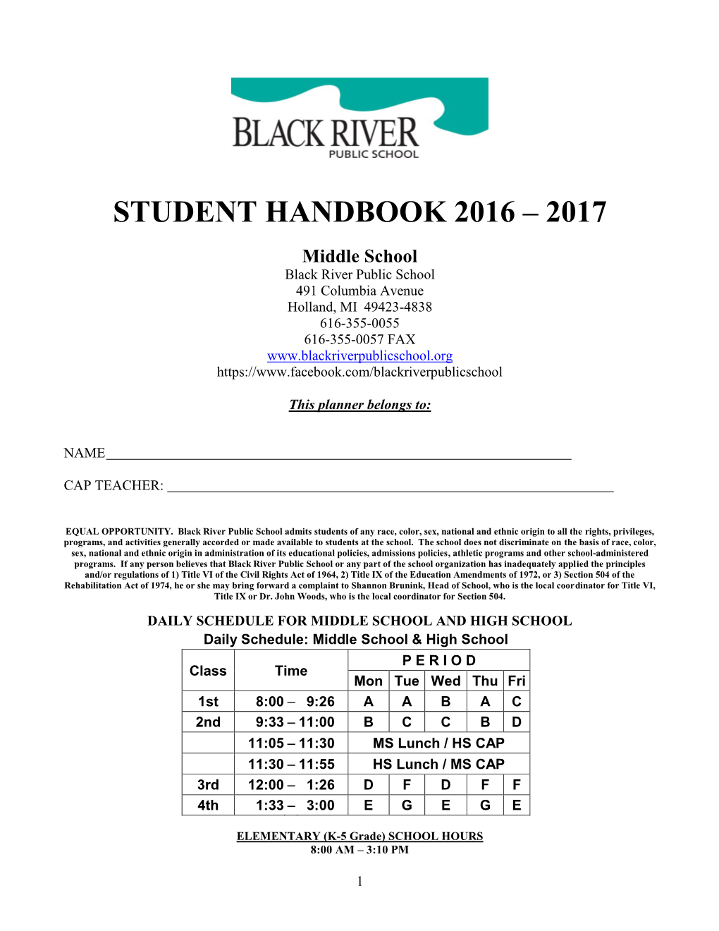 Student Handbook 2016 – 2017