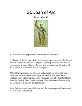 St. Joan of Arc Feast: May 30