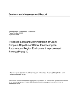 Inner Mongolia Autonomous Region Environment Improvement Project (Phase II)